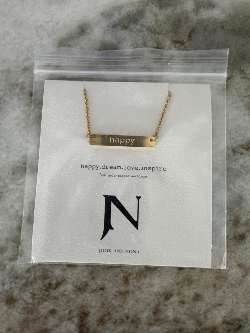 Jook and Nona ‘Happy' tag Necklace NWOT